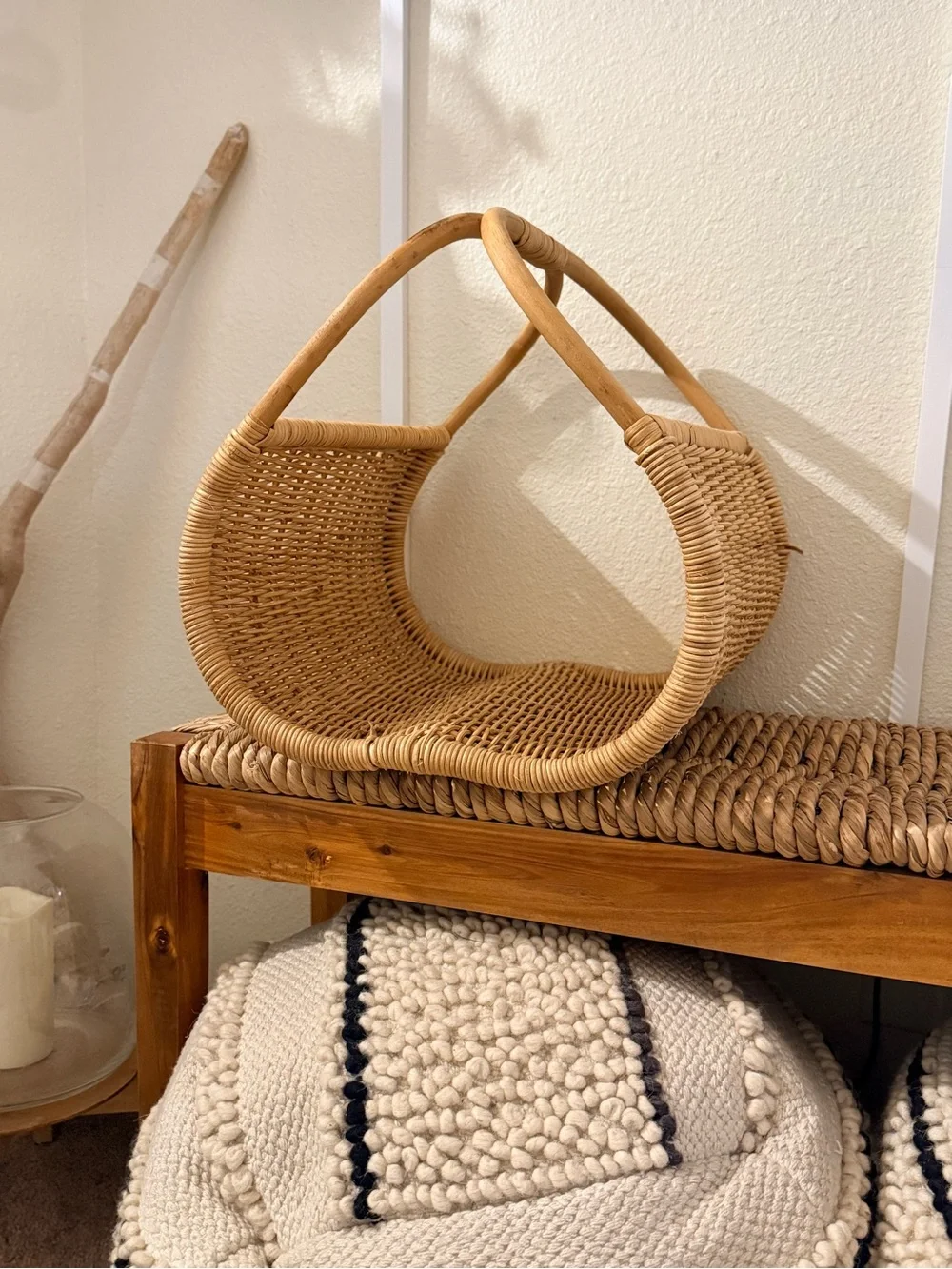 Vintage rattan Wicker Magazine Holder carry all basket decor French style